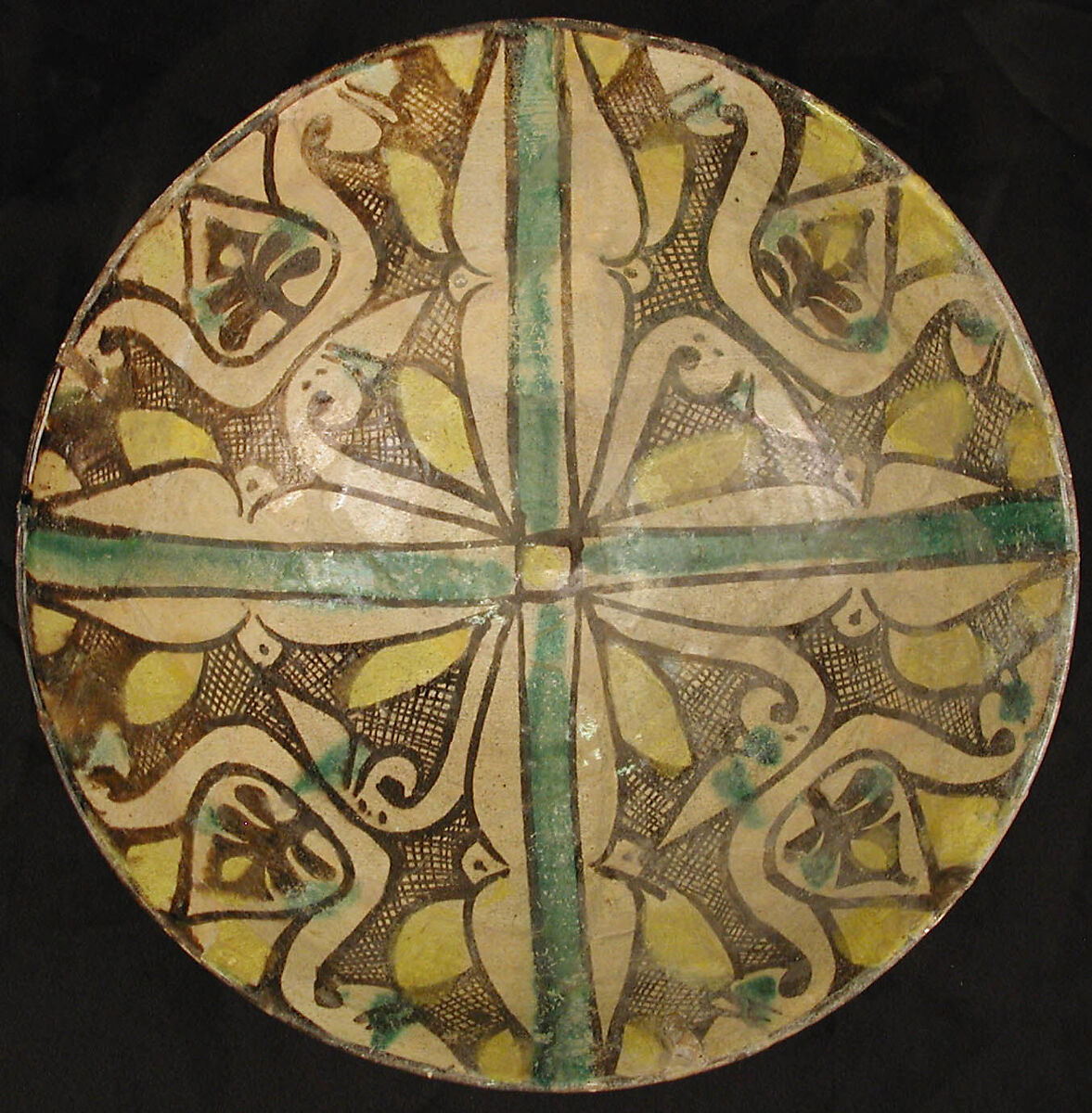 Buff Ware Bowl with Geometric Patterns, Earthenware; polychrome decoration under transparent glaze (buff ware)