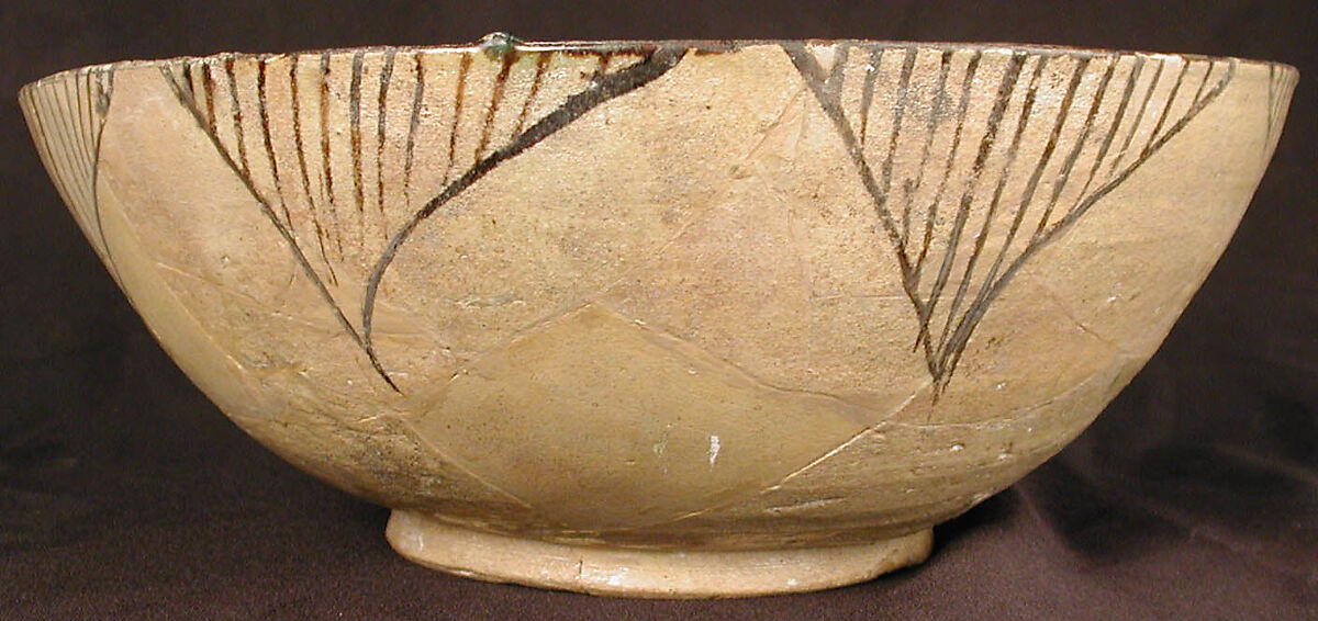 Buff Ware Bowl with Geometric Patterns, Earthenware; polychrome decoration under transparent glaze (buff ware)