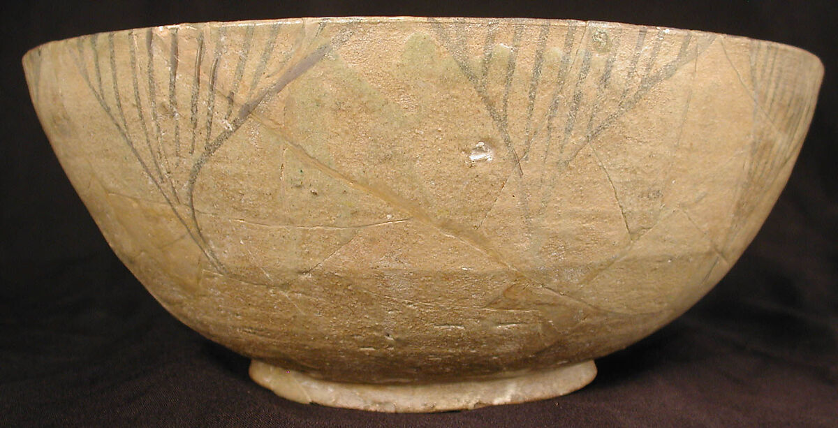 Buff Ware Bowl with Geometric Patterns, Earthenware; polychrome decoration under transparent glaze (buff ware)