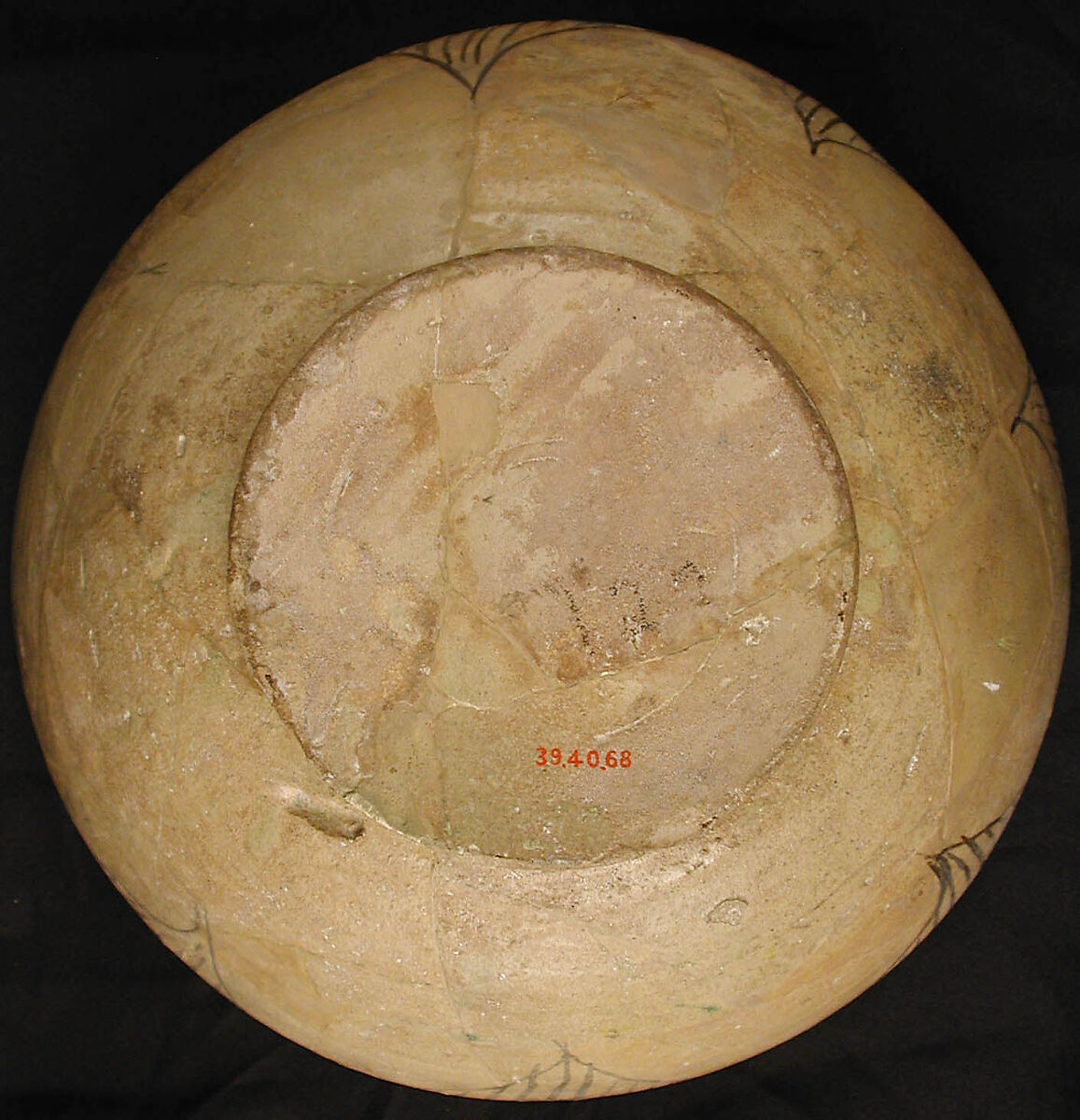 Buff Ware Bowl with Geometric Patterns, Earthenware; polychrome decoration under transparent glaze (buff ware)