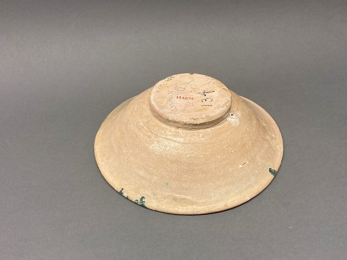Bowl, Earthenware; buff slip, splashed polychrome glazes