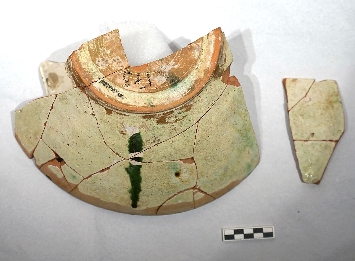 Fragment of a Bowl, Earthenware; red slip, polychrome slip decoration under transparent glaze