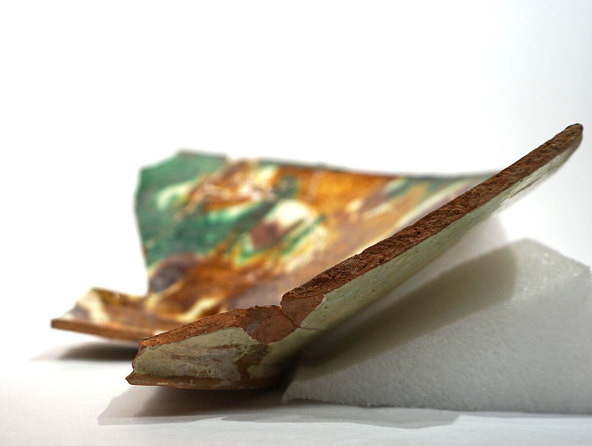 Fragment of a Bowl, Earthenware; red slip, polychrome slip decoration under transparent glaze