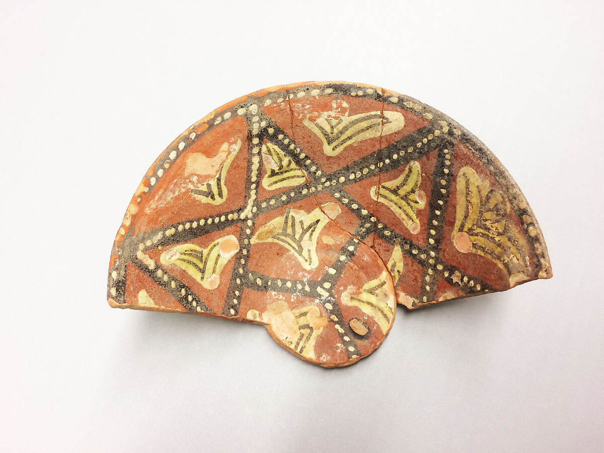 Fragment of a Bowl, Earthenware; slip covered with polychrome slip decoration under colorless glaze