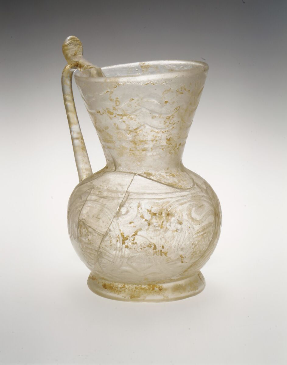 Ewer with Birds and Animals, Glass, colorless; blown, folded foot, applied handle, cut