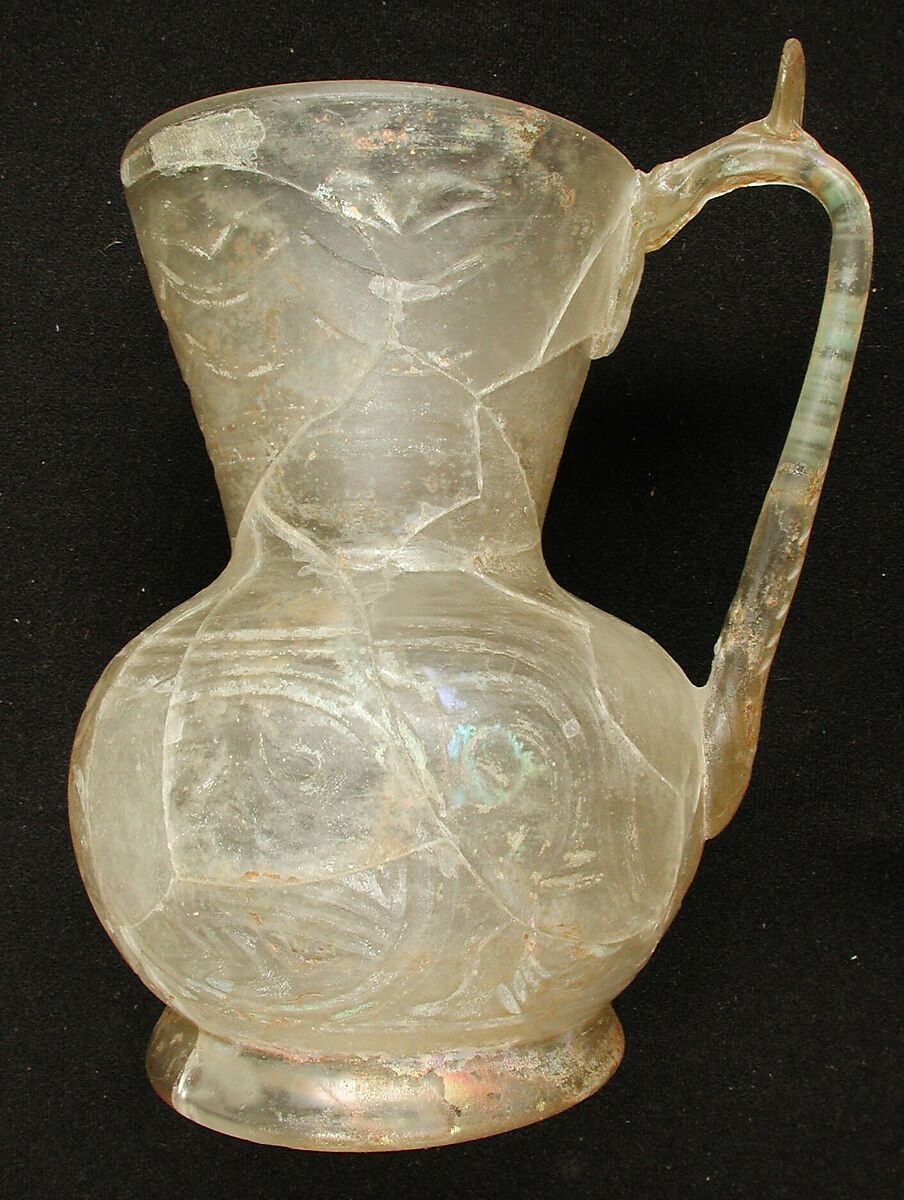 Ewer with Birds and Animals, Glass, colorless; blown, folded foot, applied handle, cut
