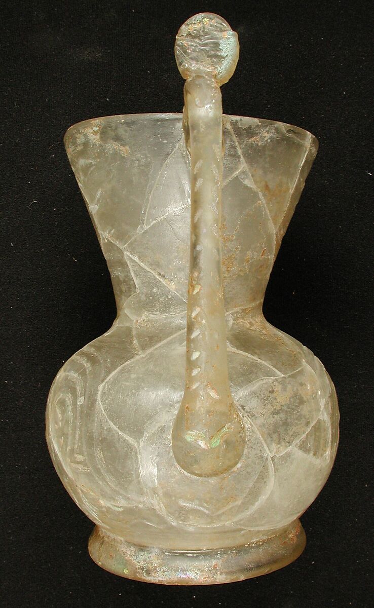 Ewer with Birds and Animals, Glass, colorless; blown, folded foot, applied handle, cut