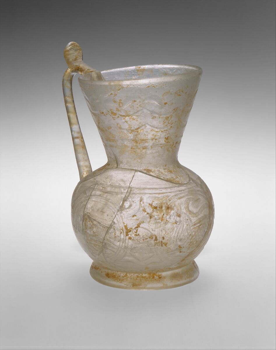 Ewer with Birds and Animals, Glass, colorless; blown, folded foot, applied handle, cut