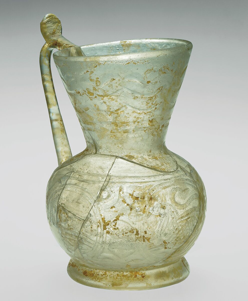 Ewer with Birds and Animals, Glass, colorless; blown, folded foot, applied handle, cut