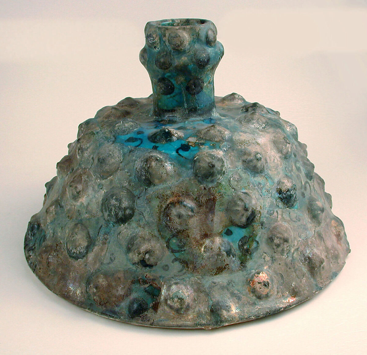 Embossed Candlestick, Stonepaste; applied decoration, monochrome painted under turquoise glaze