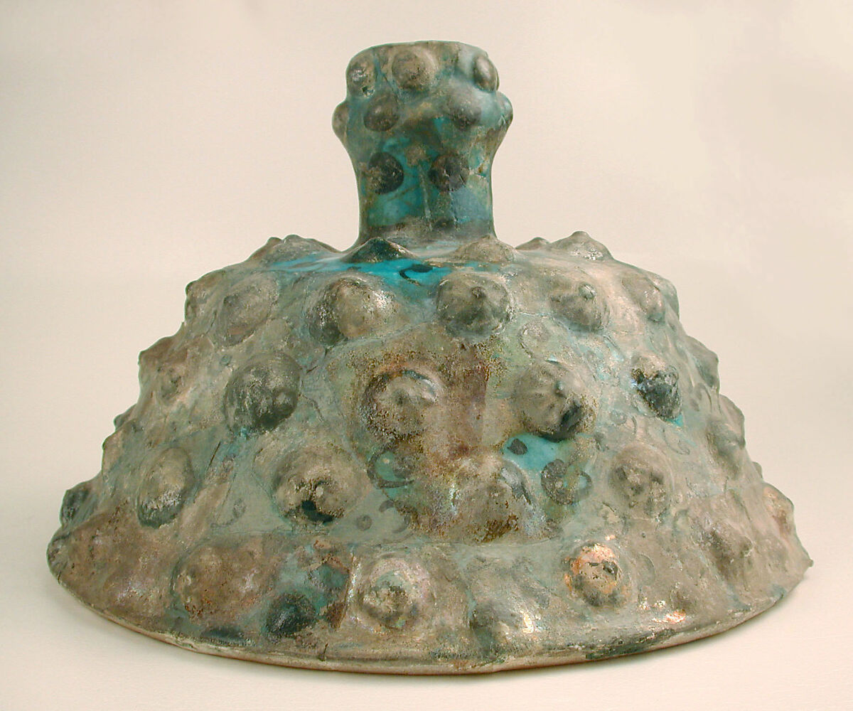 Embossed Candlestick, Stonepaste; applied decoration, monochrome painted under turquoise glaze