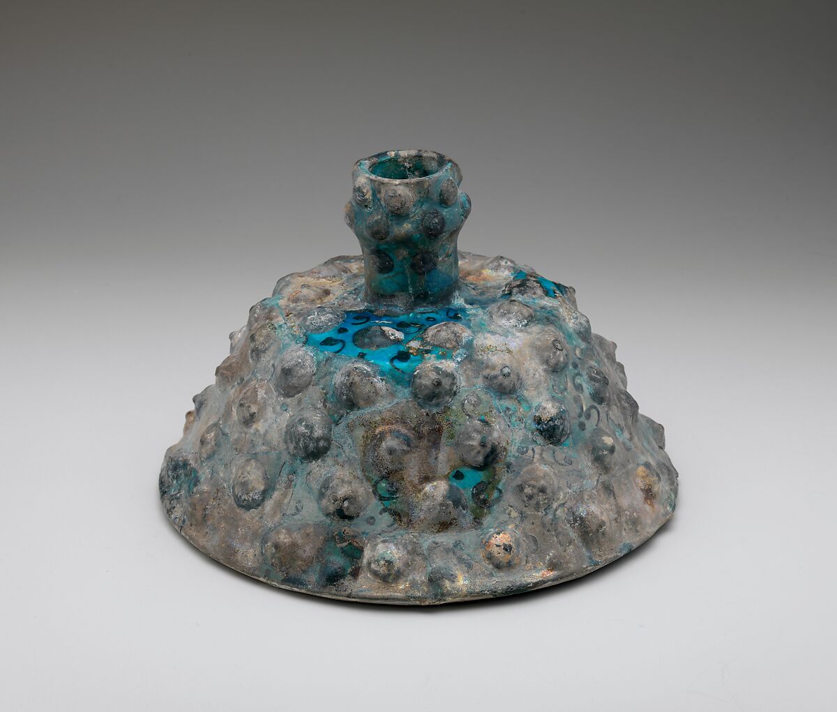 Embossed Candlestick, Stonepaste; applied decoration, monochrome painted under turquoise glaze