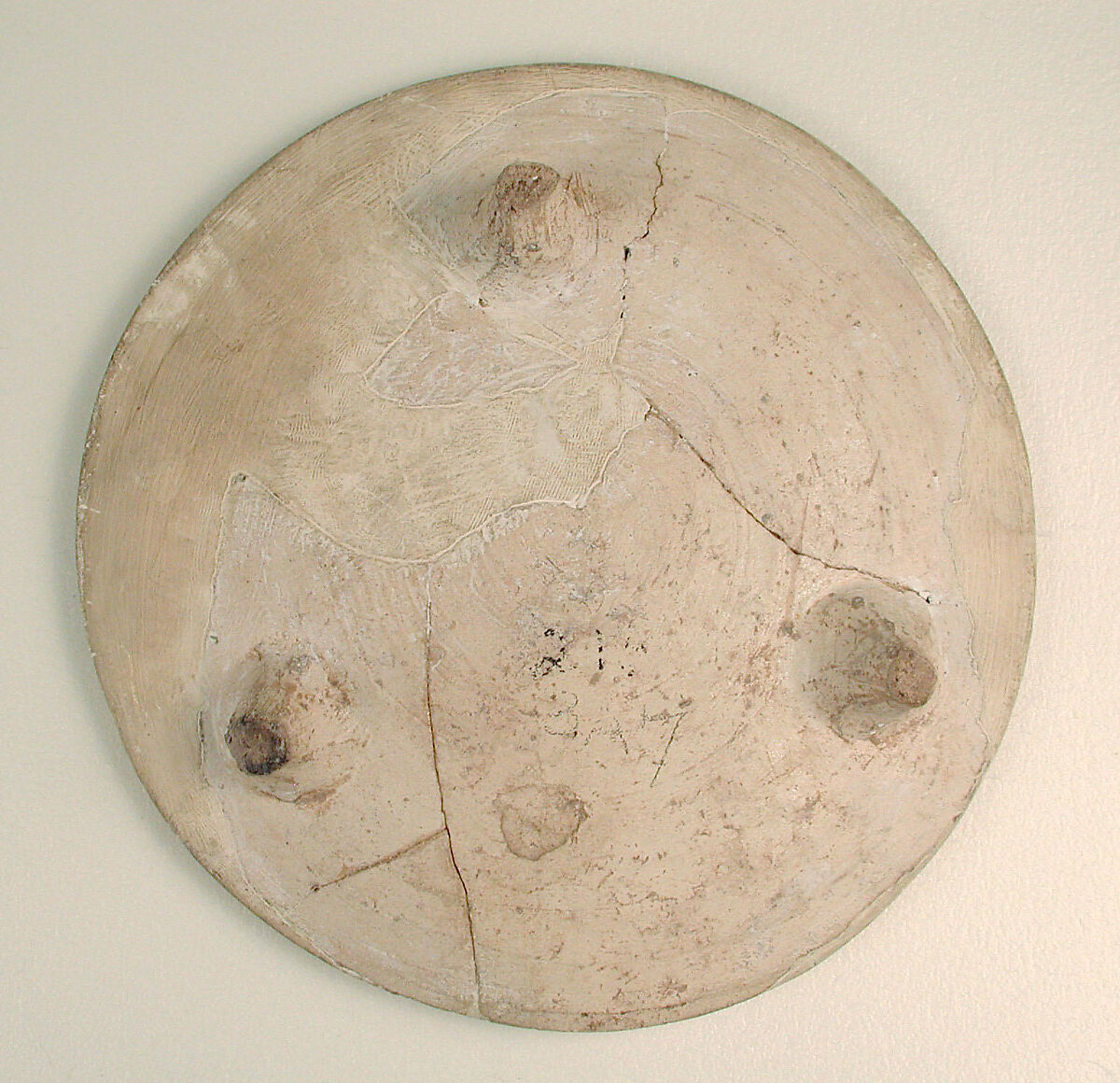 Base of a Footed Buff Ware Vessel, Earthenware; polychrome decoration under transparent glaze (buff ware)