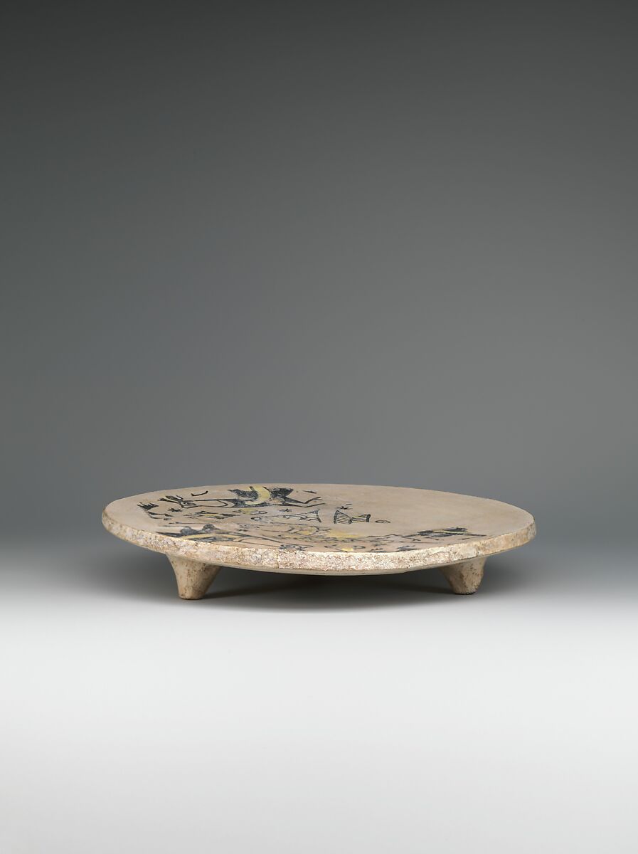 Base of a Footed Buff Ware Vessel, Earthenware; polychrome decoration under transparent glaze (buff ware)