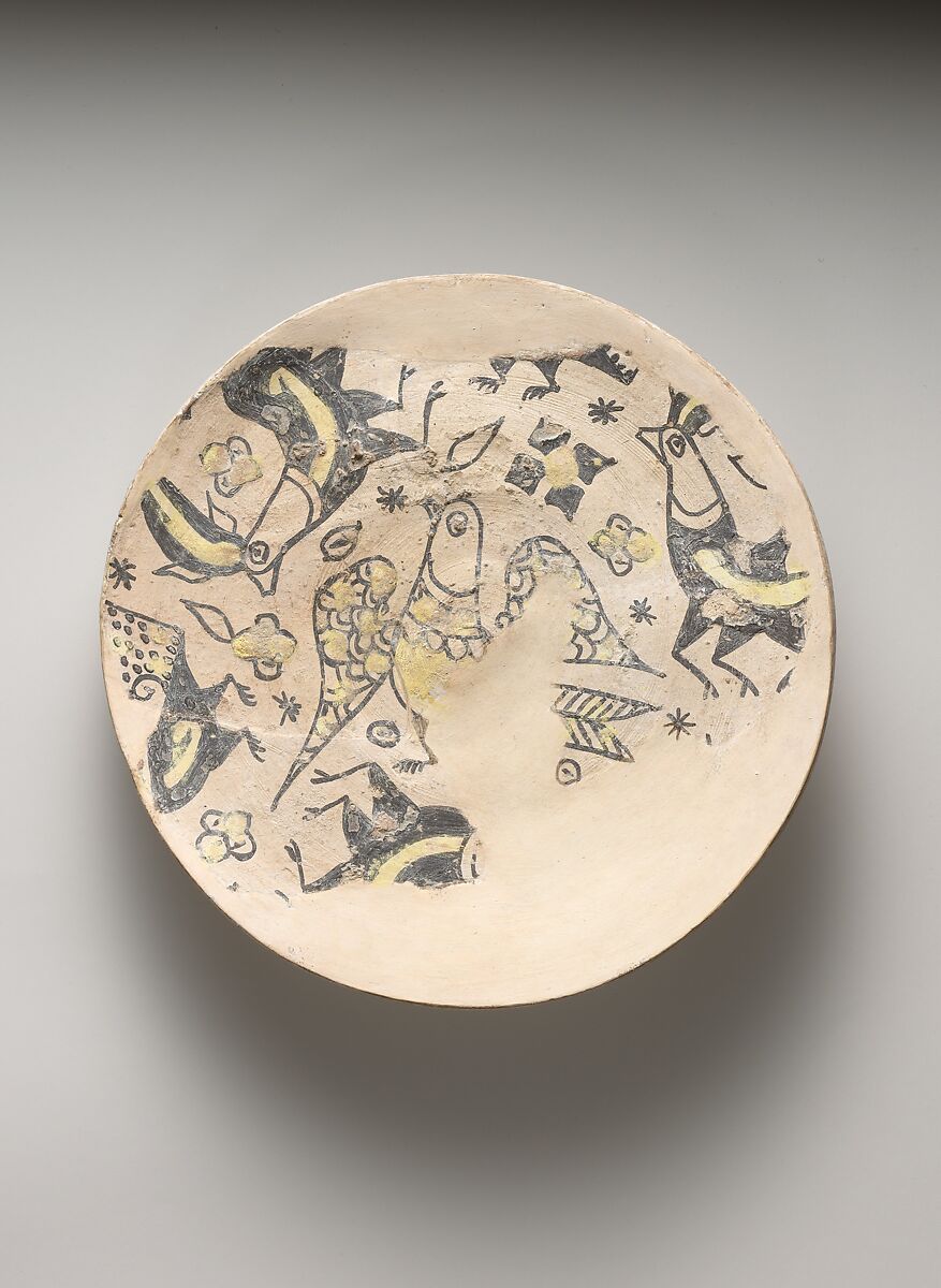 Base of a Footed Buff Ware Vessel, Earthenware; polychrome decoration under transparent glaze (buff ware) 