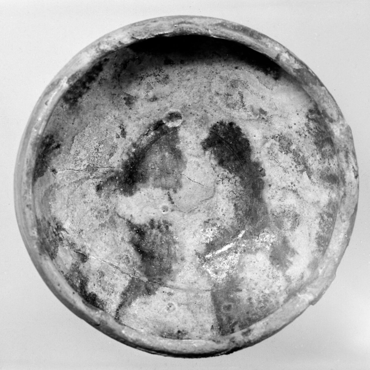 Bowl, Earthenware; white slip with splashed polychrome glazes under transparent glaze 