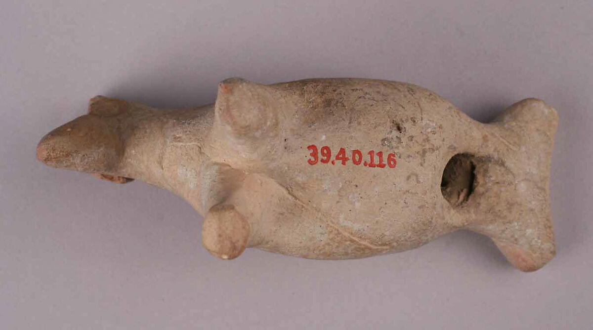 Animal-Shaped Whistle, Earthenware; modeled, unglazed