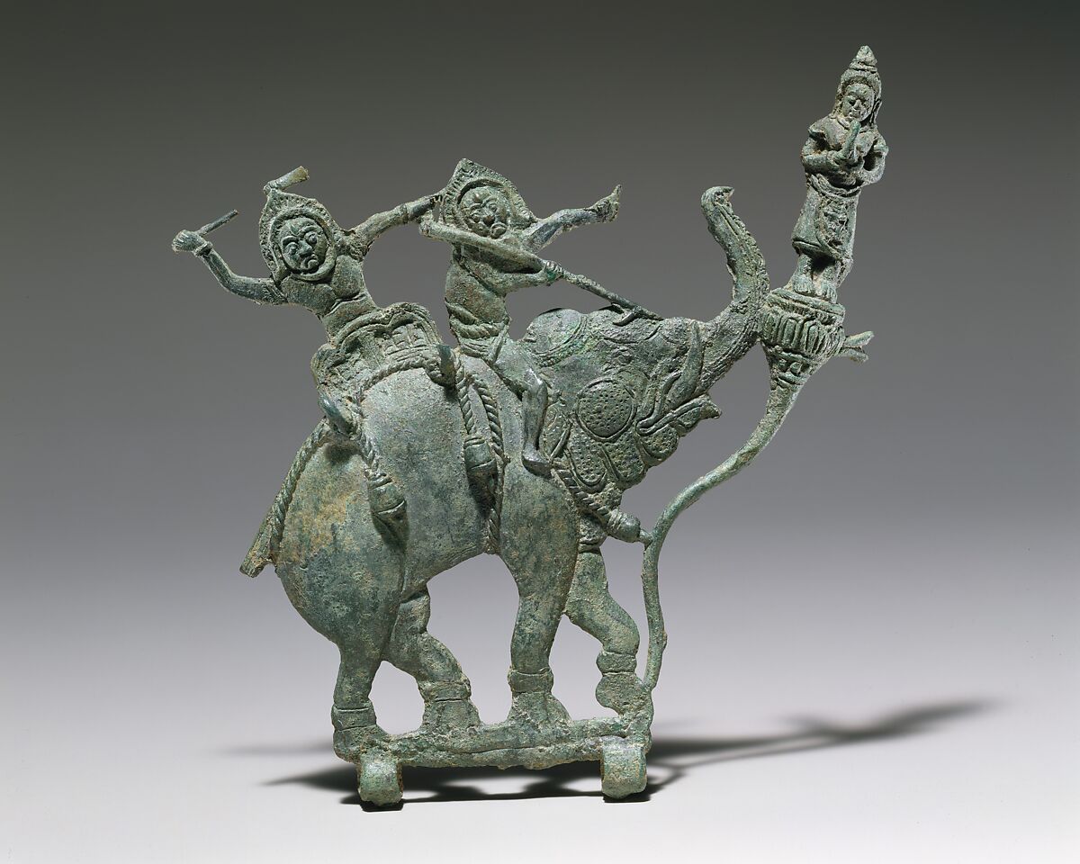 Demons on an Elephant with Adorant, Bronze, Cambodia 