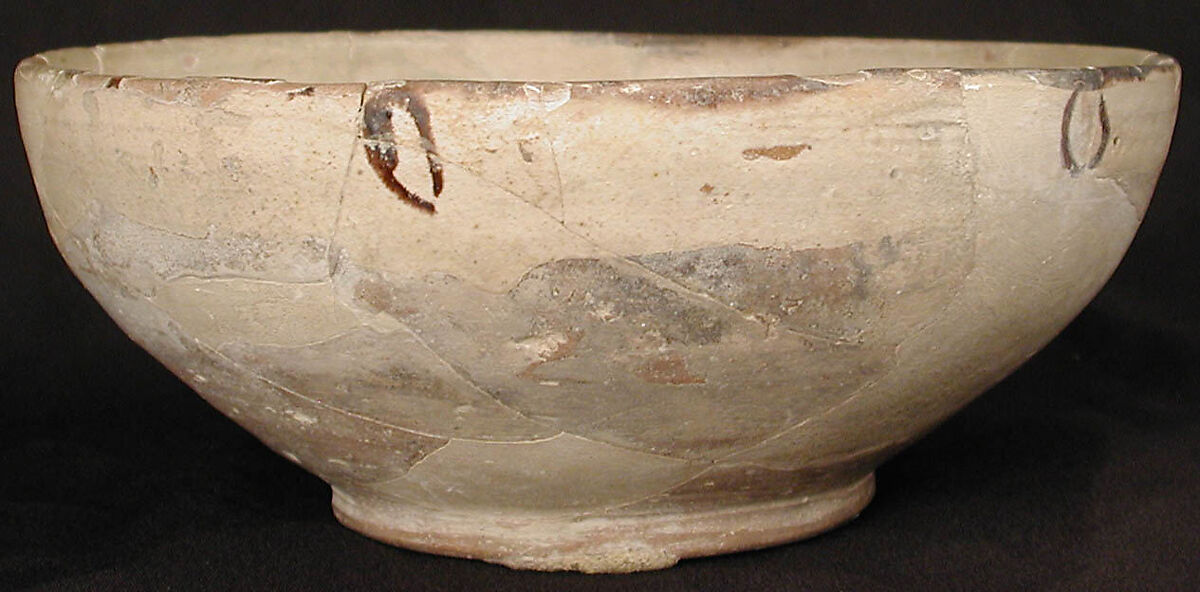 Bowl, Earthenware; white slip, slip decoration under glaze