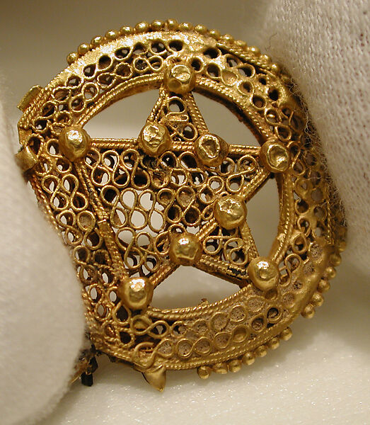 Earring, One of a Pair, Gold, filigree, decorated with granulation, and originally set with stones