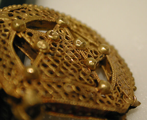 Earring, One of a Pair, Gold, filigree, decorated with granulation, and originally set with stones