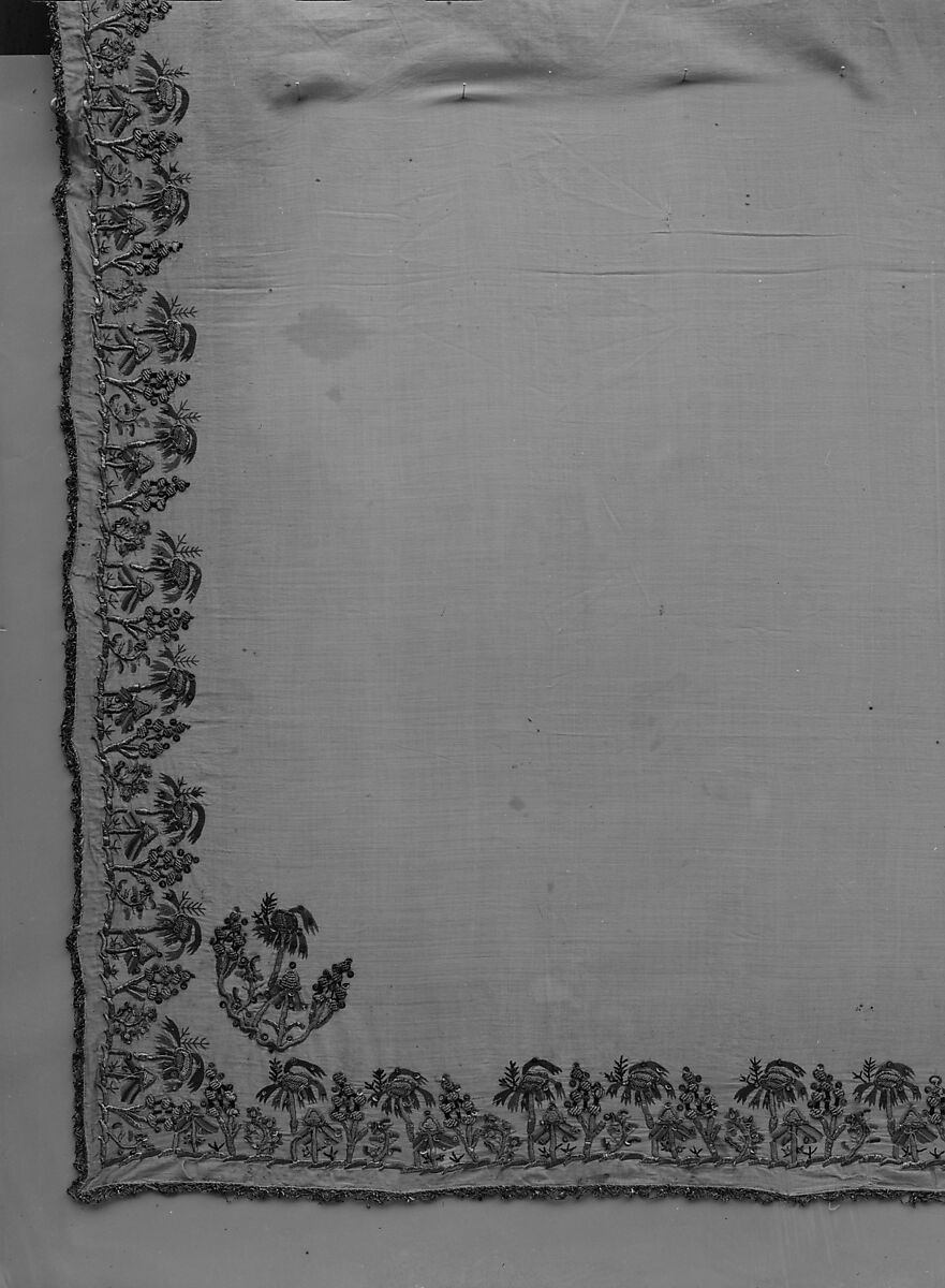 Cover, Silk and metal wrapped thread on cotton; embroidered 