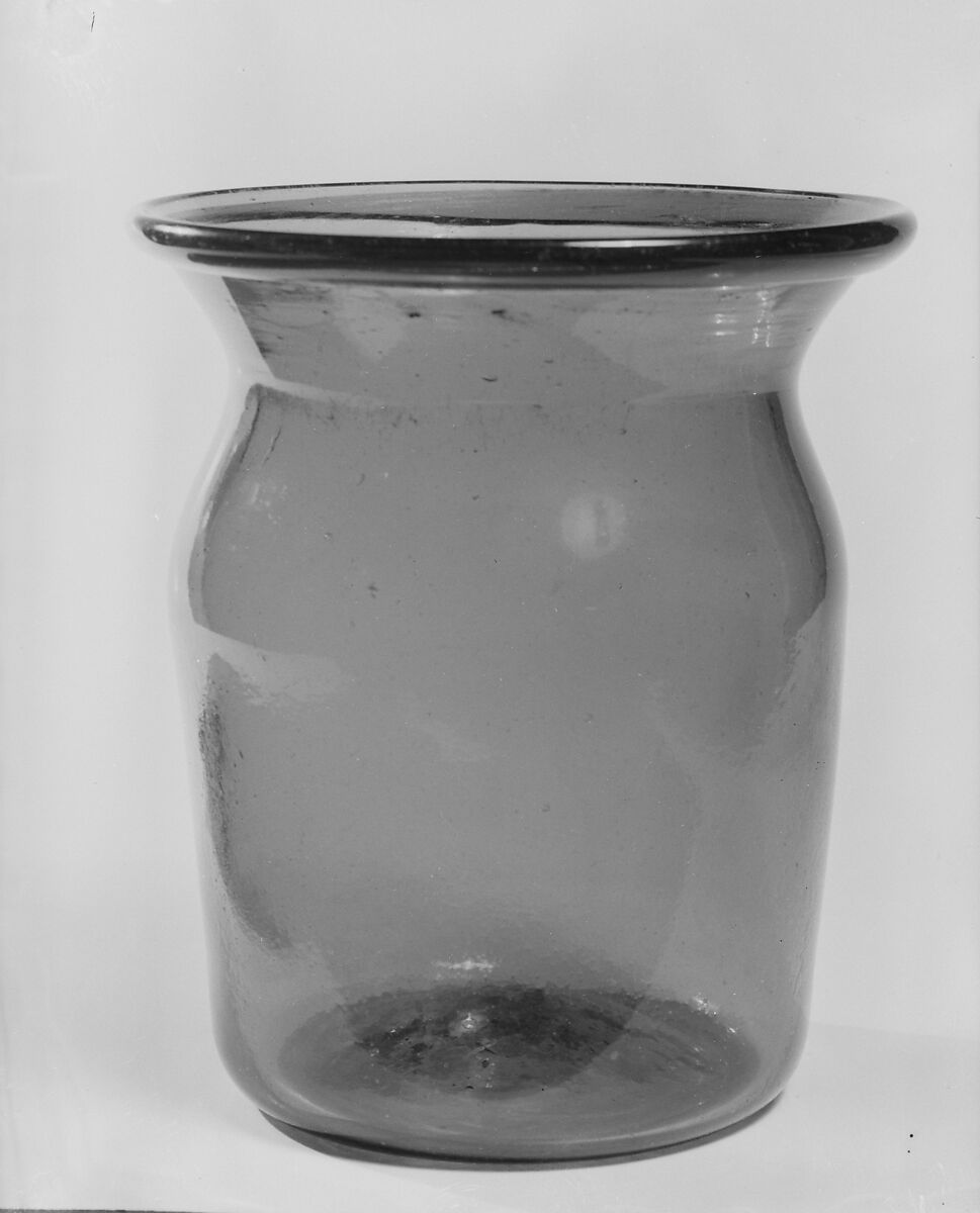 Jar, Free-blown blue and amber glass, American 