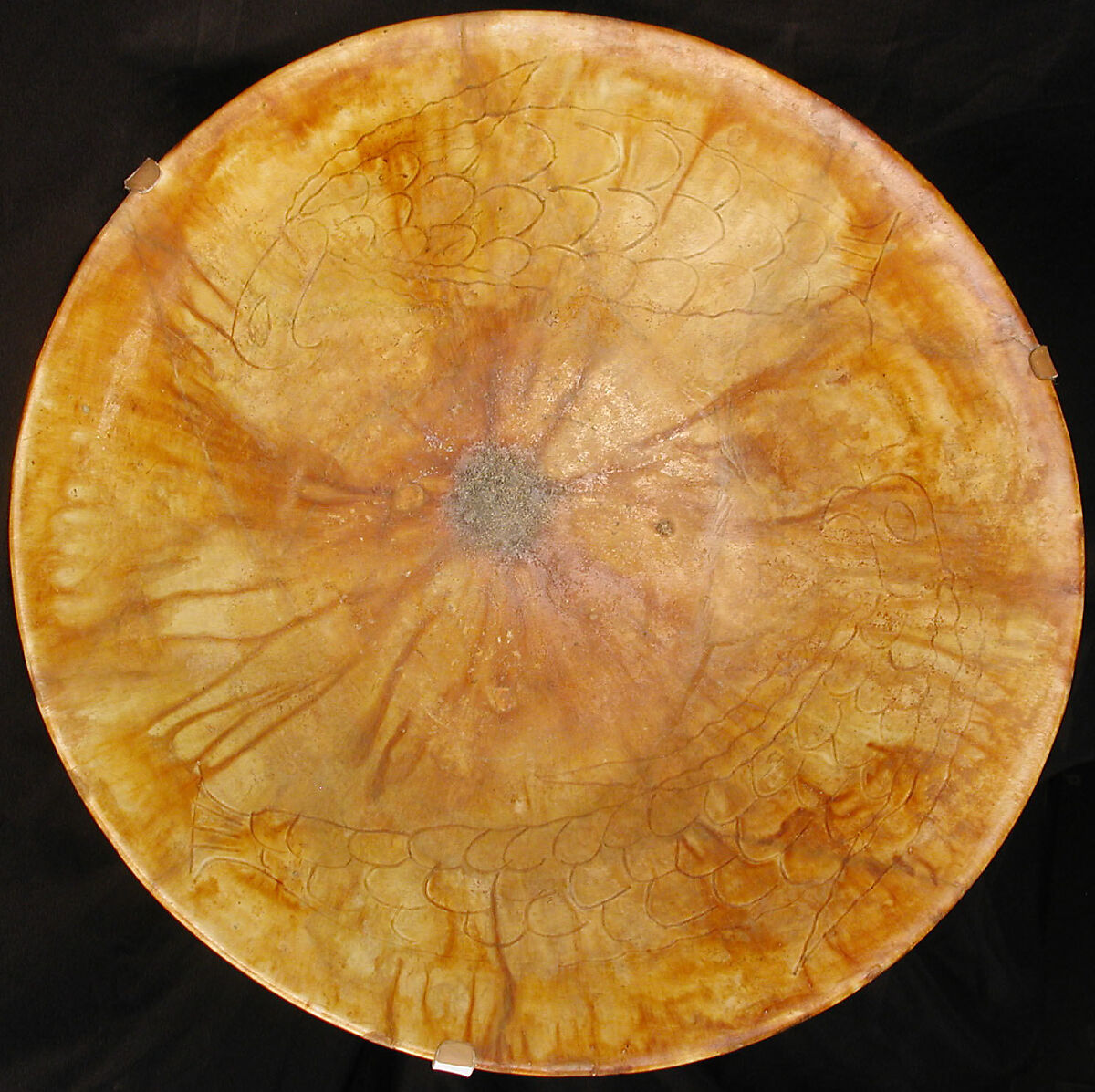 Bowl, Earthenware; incised decoration under monochrome glaze 