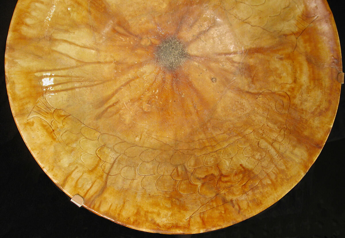 Bowl, Earthenware; incised decoration under monochrome glaze