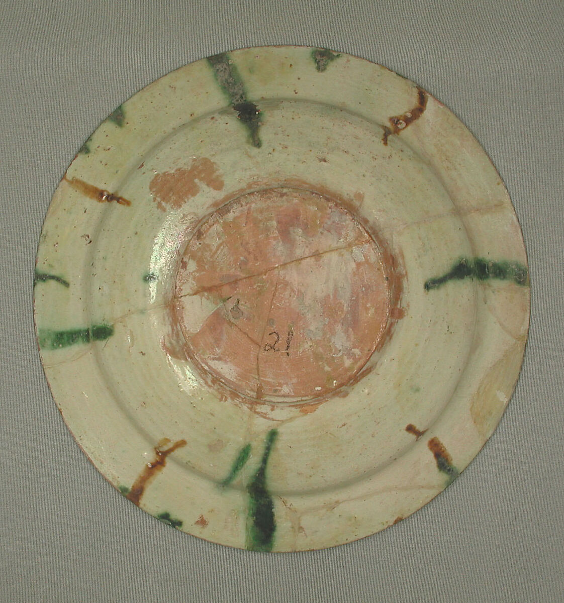 Imitation Splashware Dish, Earthenware; white slip, incised and splashed with polychrome glazes under a transparent glaze (sgraffito ware)