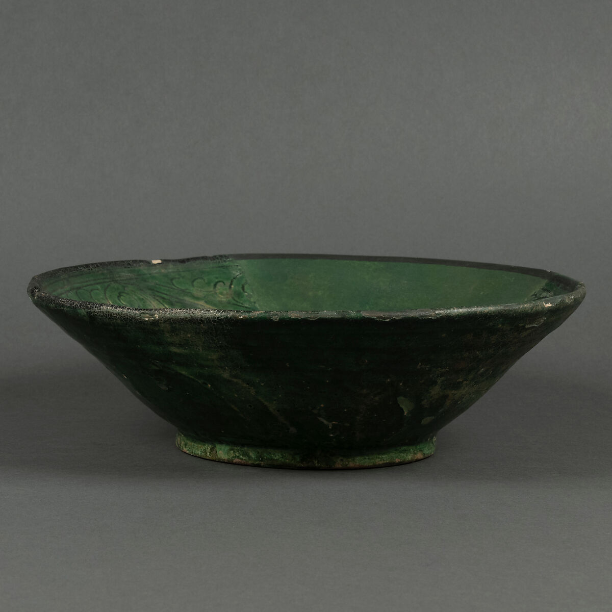 Bowl, Earthenware; incised decoration under monochrome glaze 