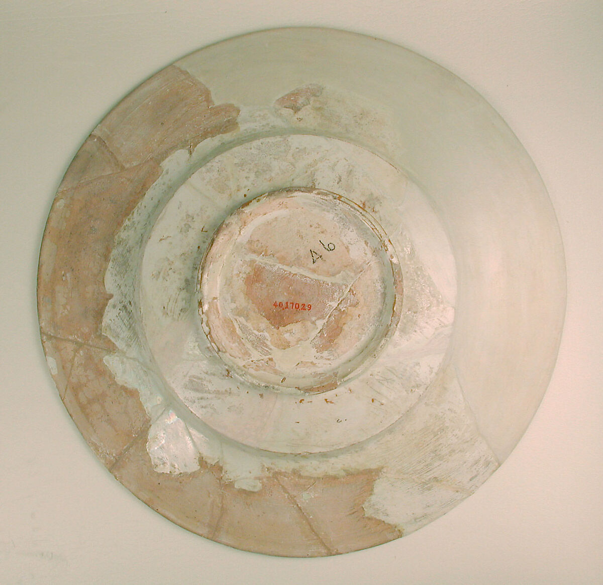 Plate, Earthenware; white slip with black slip decoration under transparent glaze