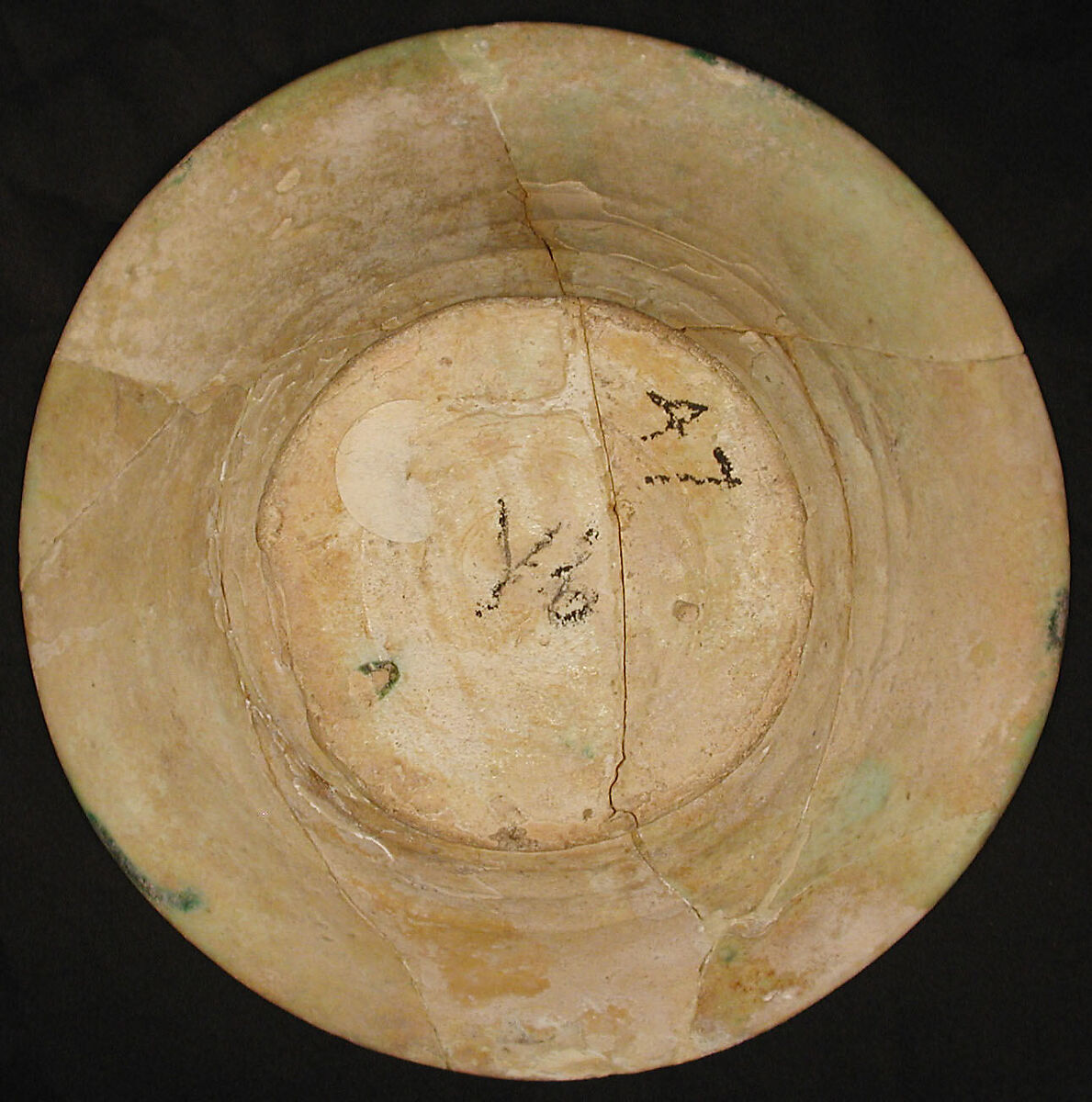 Bowl, Earthenware; white slip, incised and splashed with polychrome glazes under a transparent glaze (sgraffito ware)
