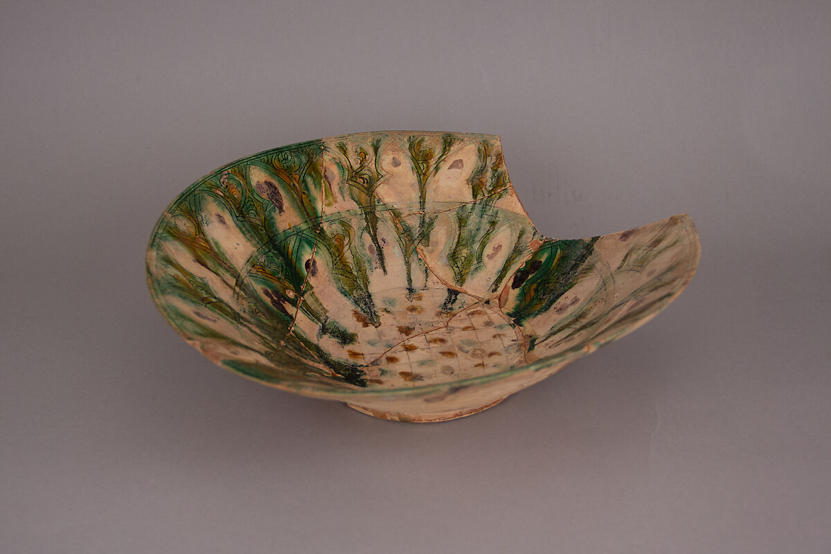 Bowl, Earthenware; white slip, incised and splashed with polychrome glazes under a transparent glaze (sgraffito ware)