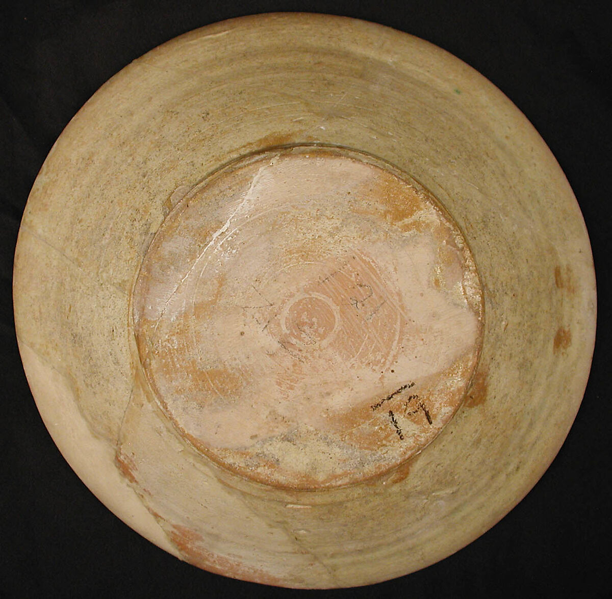 Imitation Luster Bowl, inscribed "Blessing", Earthenware; white slip with monochrome slip decoration under transparent glaze