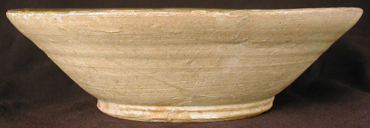 Imitation Luster Bowl, inscribed "Blessing", Earthenware; white slip with monochrome slip decoration under transparent glaze