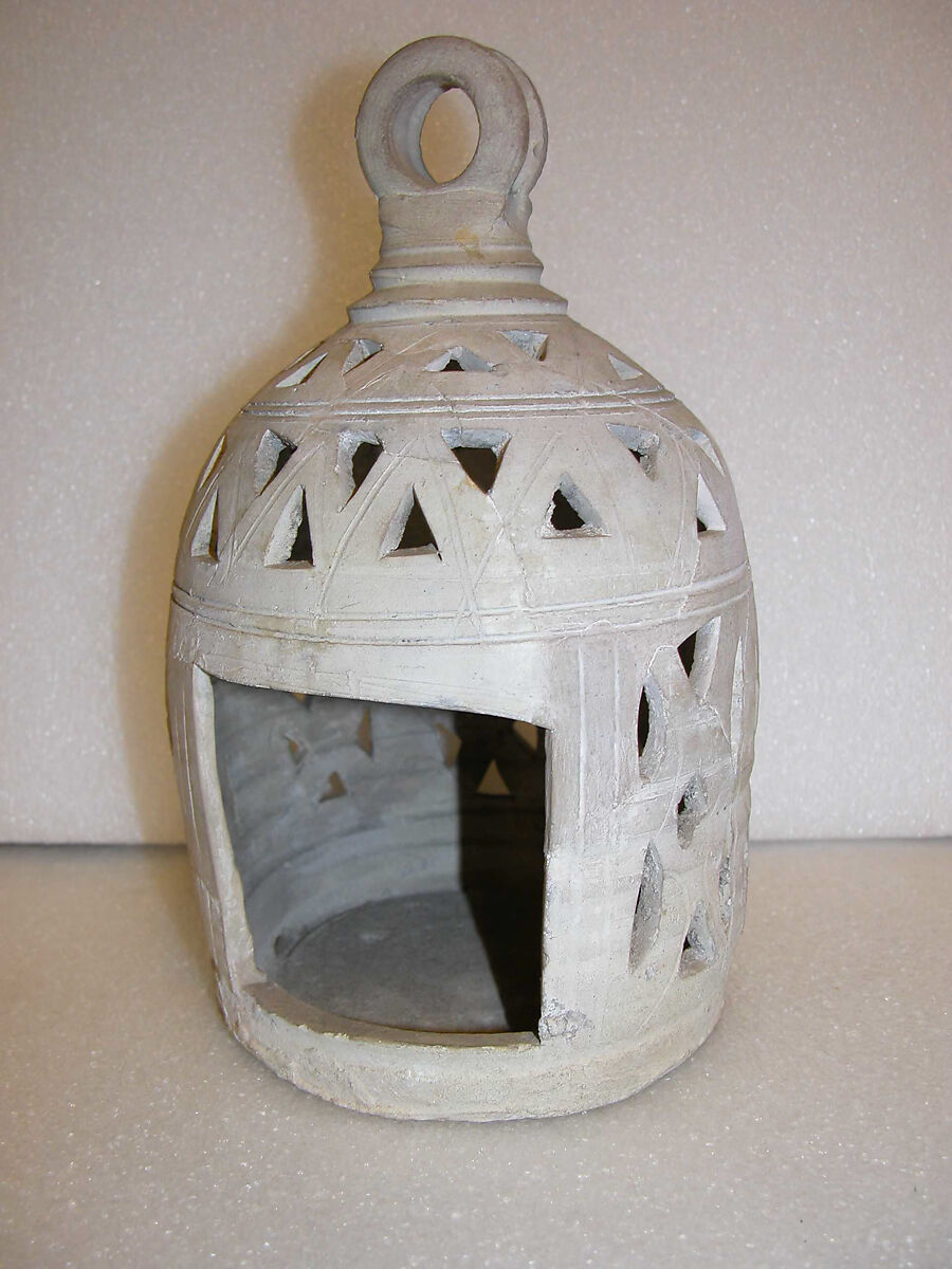 Lantern, Earthenware; slip-covered, carved and incised decoration; unglazed