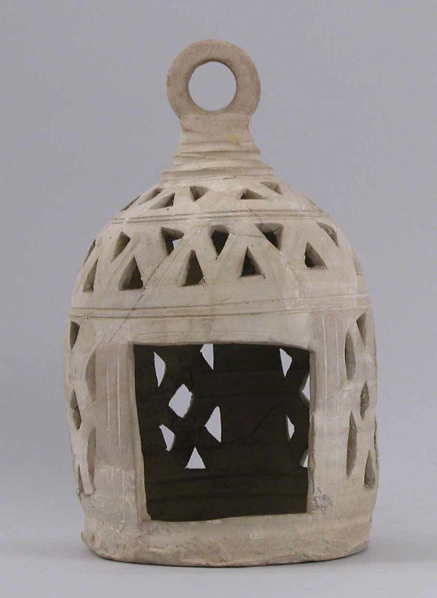 Lantern, Earthenware; slip-covered, carved and incised decoration; unglazed 