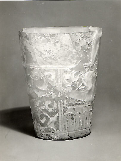 Beaker with Relief Decoration, Glass, colorless; blown, cut
