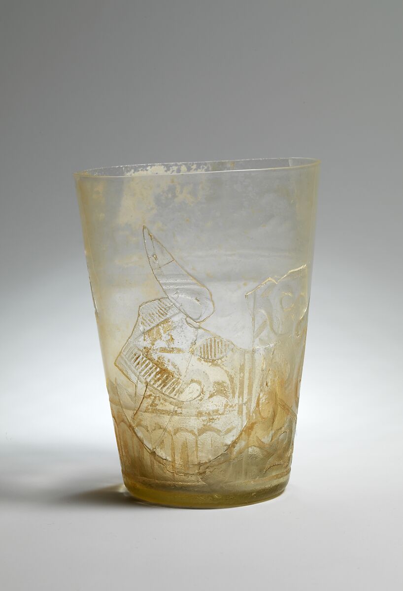 Beaker with Relief Decoration, Glass, colorless; blown, cut