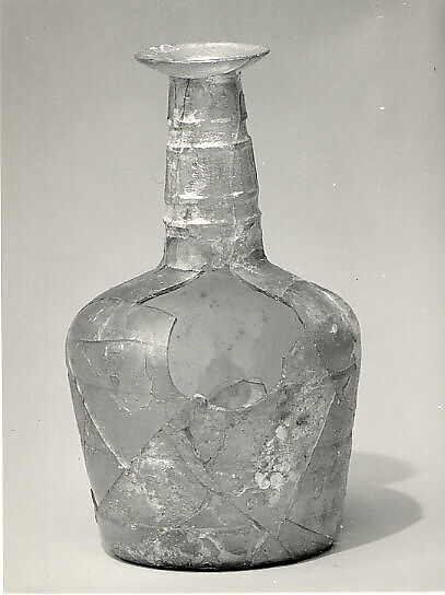 Flask, Glass; free blown, cut