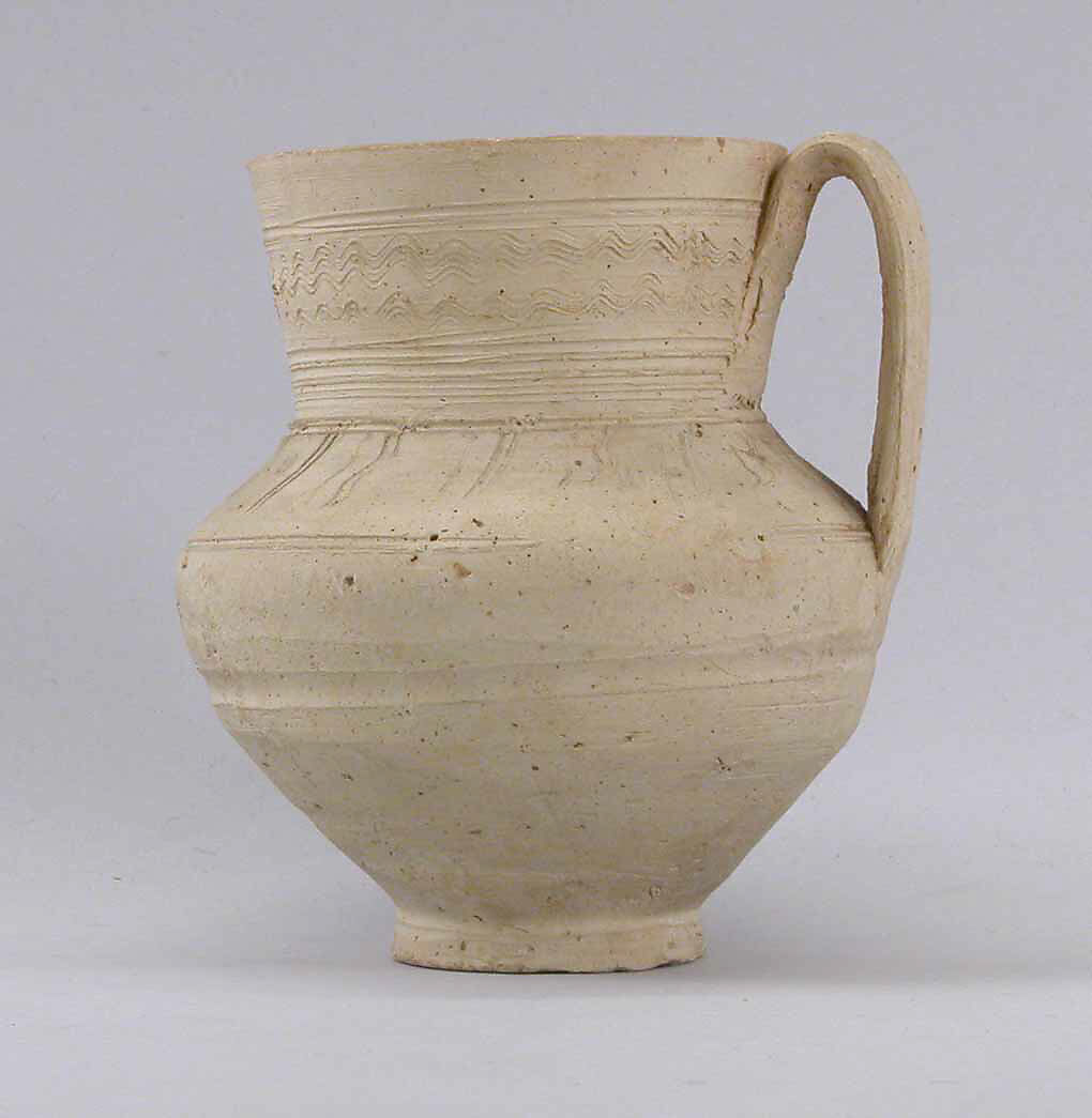 Ewer, Earthenware; slip covered and incised, unglazed 