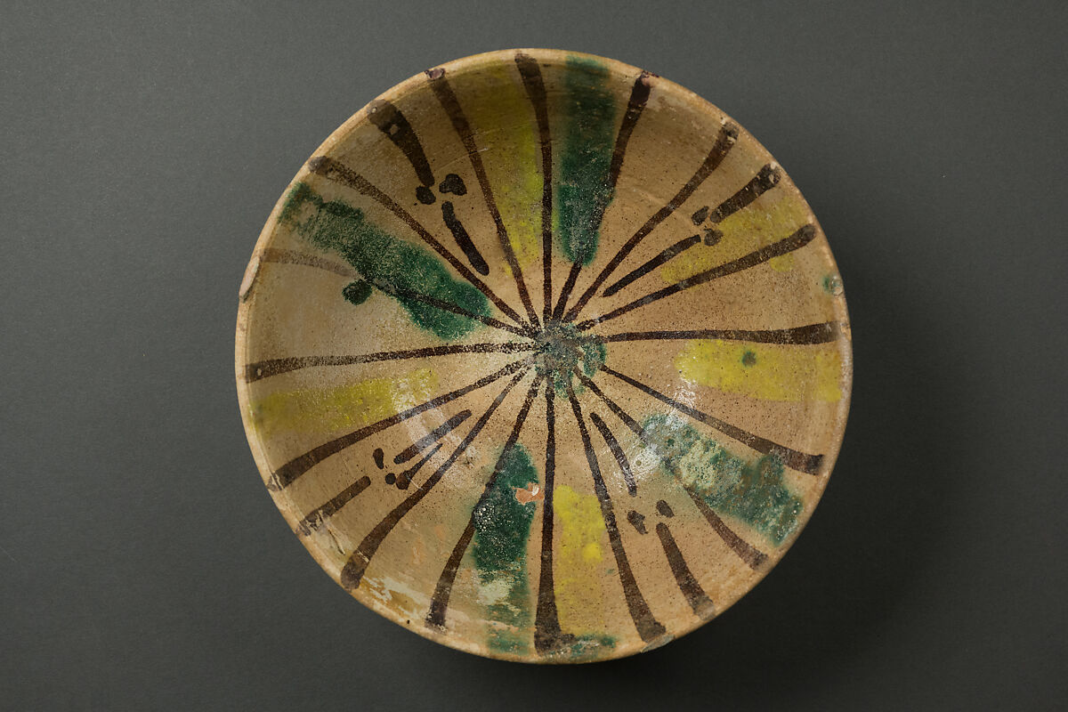 Bowl, Earthenware; slip covered with polychrome slip decoration, under transparent glaze