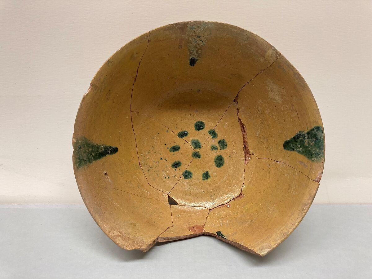 Bowl, Earthenware; slip-covered, polychrome slip decoration, glazed 
