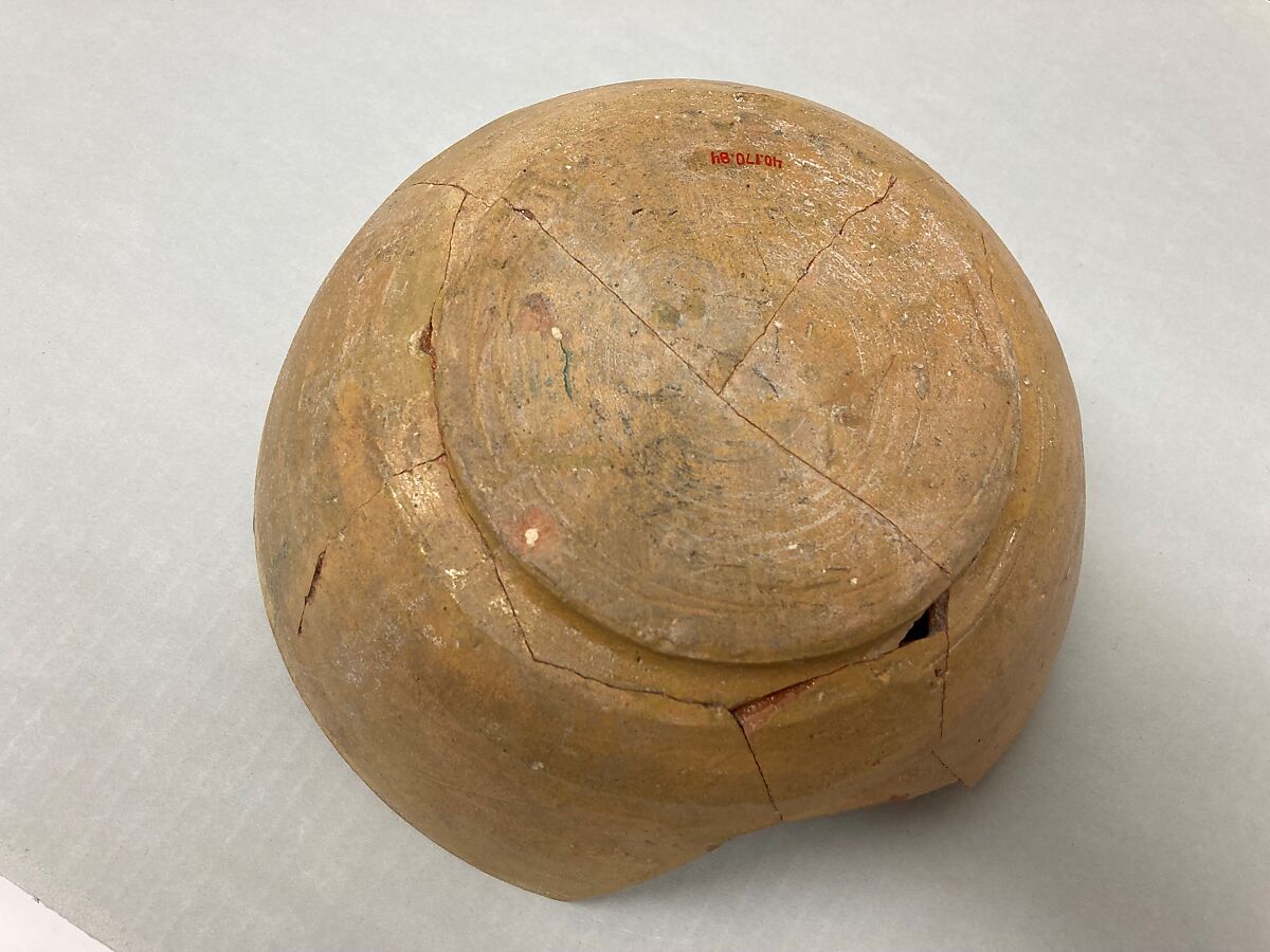 Bowl, Earthenware; slip-covered, polychrome slip decoration, glazed