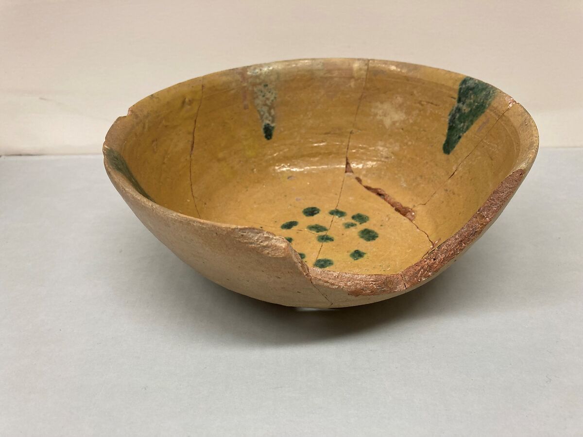 Bowl, Earthenware; slip-covered, polychrome slip decoration, glazed