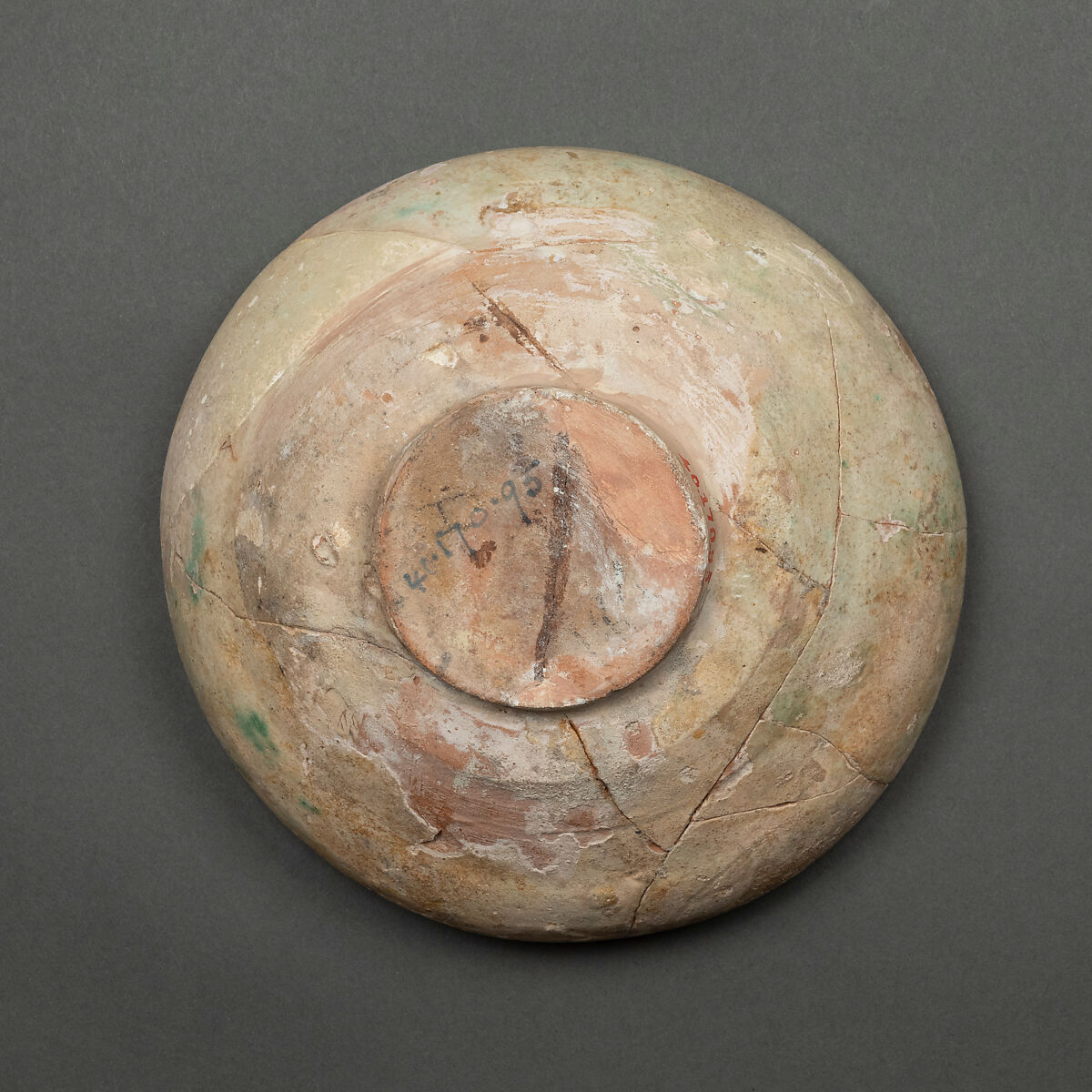 Bowl, Earthenware; white slip with polychrome slip decoration under transparent glaze