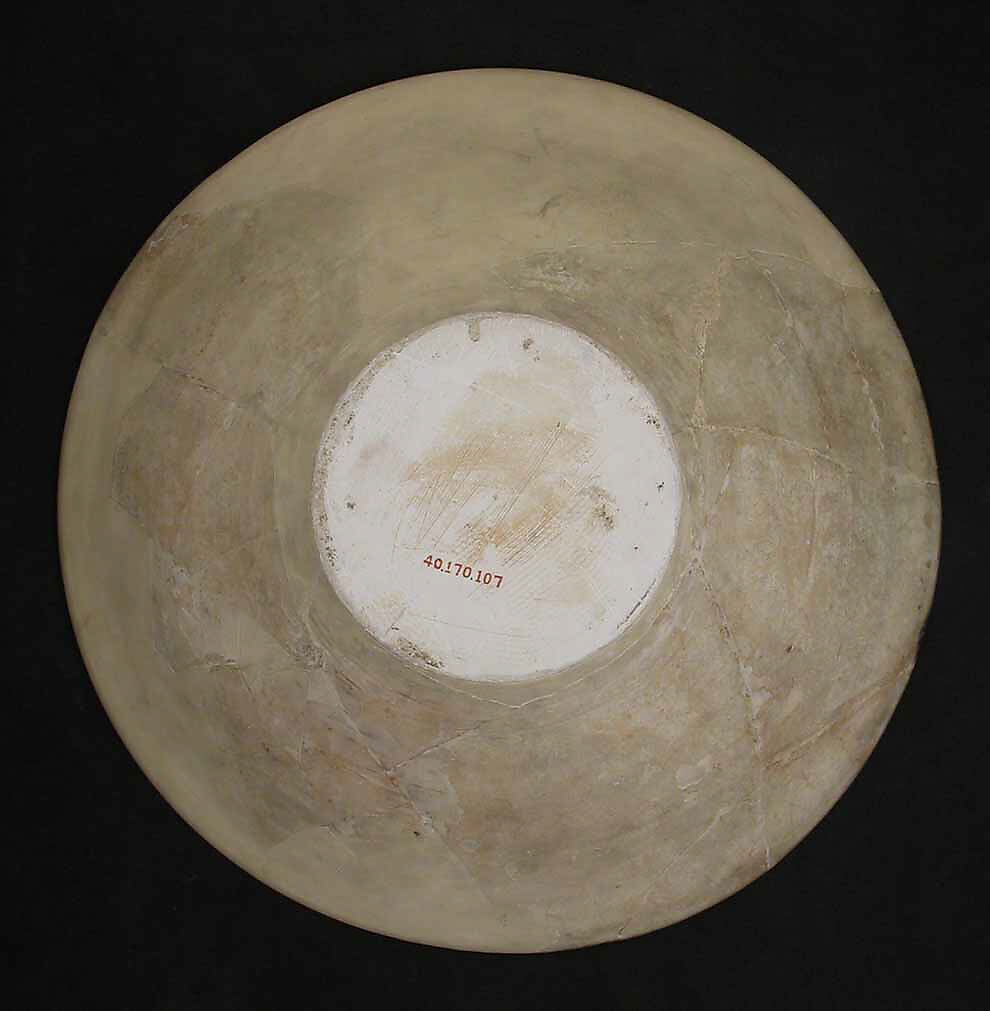 Bowl, Earthenware; white slip, black decoration under glaze
