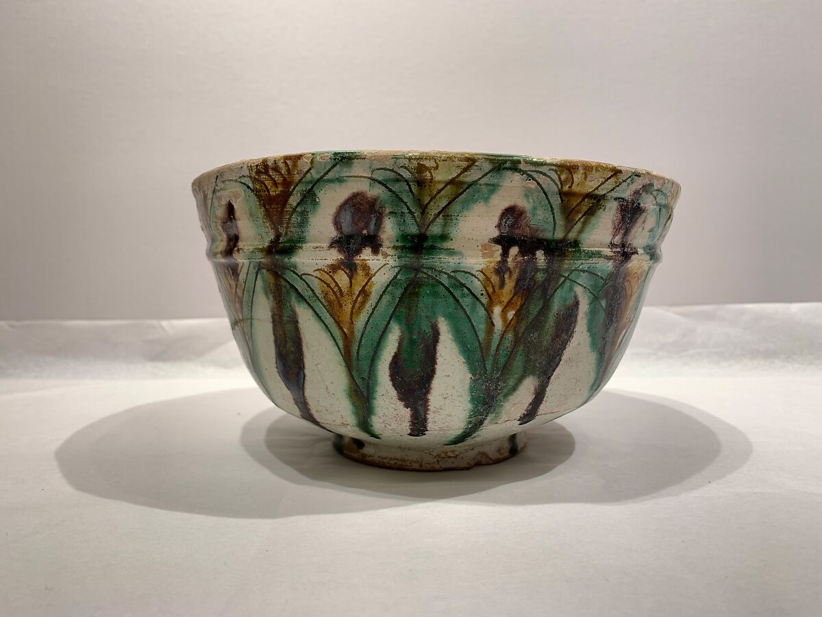 Bowl, Earthenware; white slip, incised and splashed with polychrome glazes under transparent glaze (sgraffito ware)