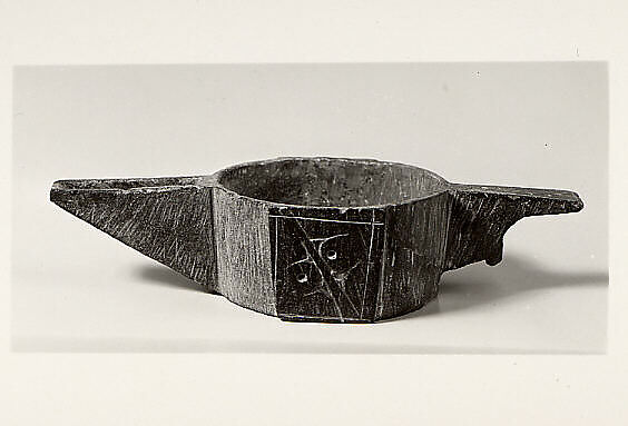 Lamp, Stone; cut, engraved, and painted